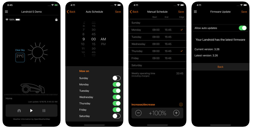 schermate app worx landroid